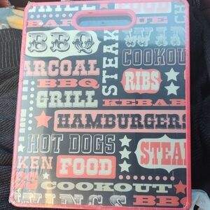 Graphic BBQ-Themed Cutting Board - Pink & Navy